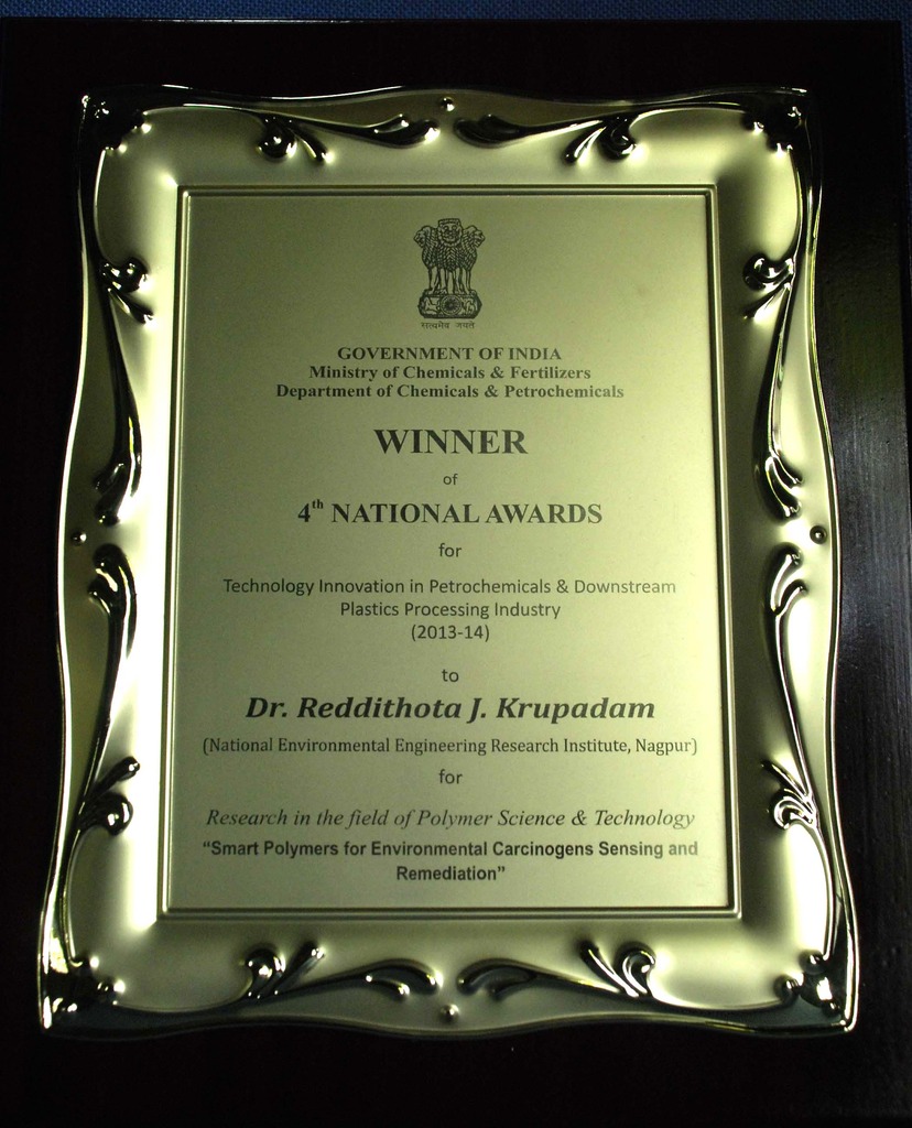 Award, to Dr. Reddithota J. Krupadam, from the Indian Government
